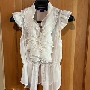 Miley Cyrus & Max Azria White Ruffled Blouse
